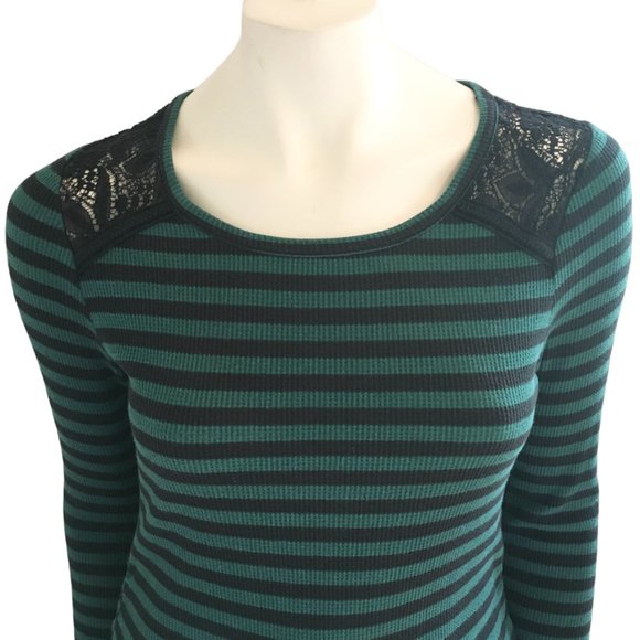 MOTHERHOOD MATERNITY Striped Waffle Thermal Shirt with Lace yoke SZ S - Picture 4 of 10
